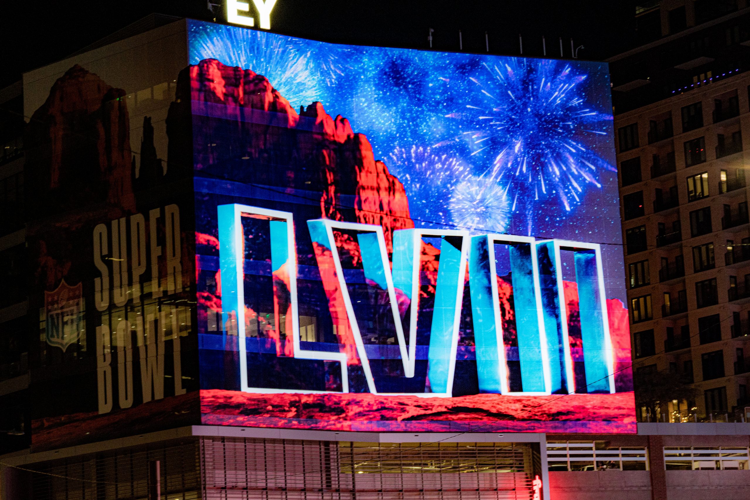 Super Bowl LVII Phoenix Projection Mapping 2 WeWork Building Downtown Phoenix